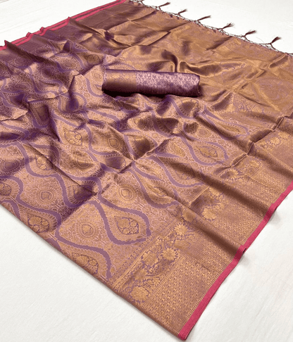 Green glass silk sari with multi-colored red floral blouse and digital print, sequin and thread embroidery