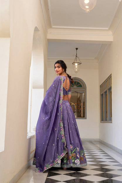 Lehenga Choli violet Lavande Crush avec broderie à sequins