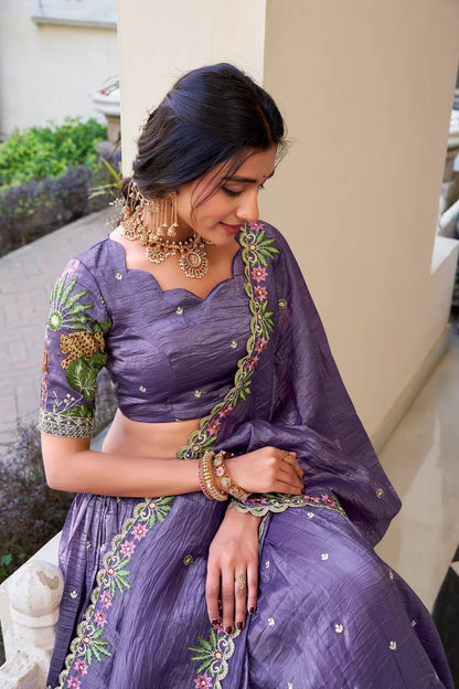Lehenga Choli violet Lavande Crush avec broderie à sequins