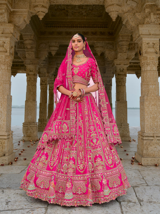Eleganter rosa-grauer Braut-Lehenga mit Zarkan-Stickerei und Pailletten