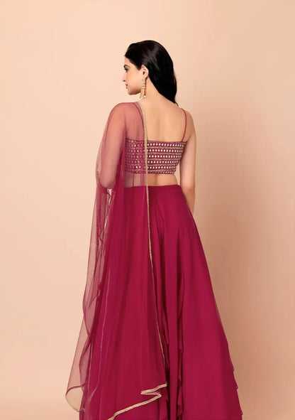 Lehenga fancy en georgette rose avec travail de sequins multiples