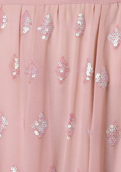 Lehenga de soirée rose mauve clair avec broderie en sequins et dupatta à volants