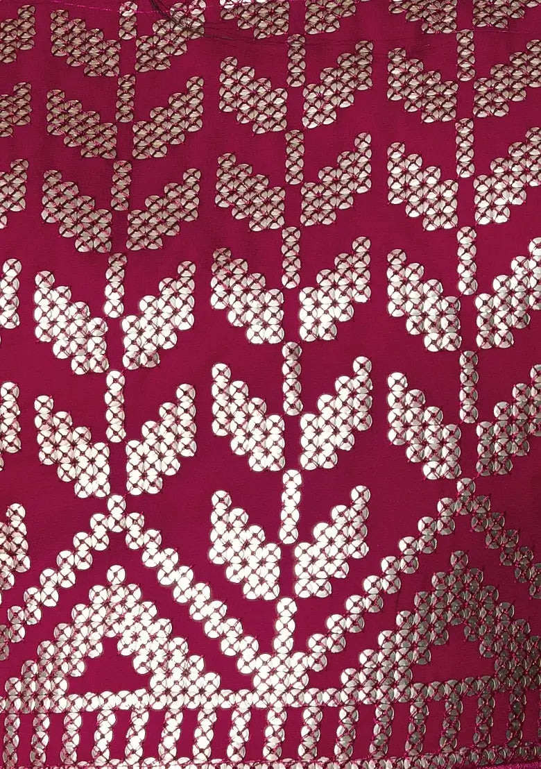 Lehenga en georgette rose foncé avec sequins et broderie à fil