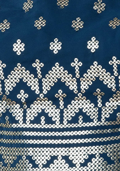 Lehenga Choli en georgette bleue avec sequins et broderie à fil