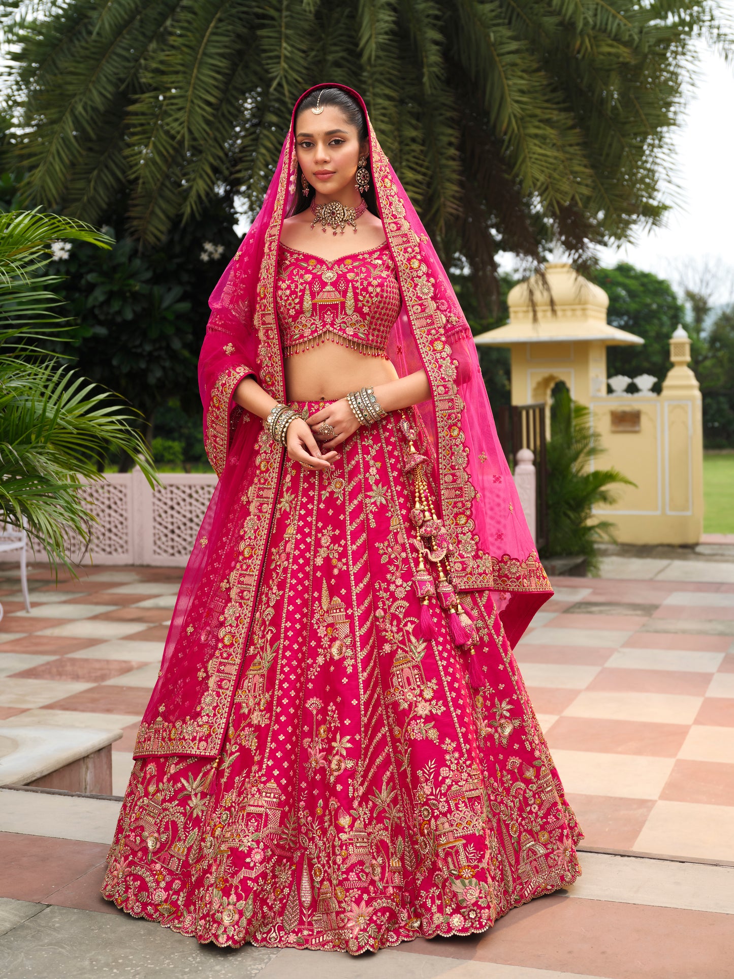 Exclusive Designer Fuchsia Pink Bridal Lehenga with Embroidered and Applique Work NAVYA COLLECTION 2025