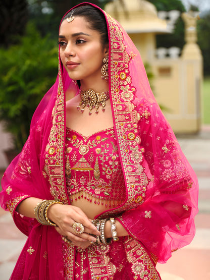 Exclusive Designer Fuchsia Pink Bridal Lehenga with Embroidered and Applique Work NAVYA COLLECTION 2025