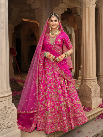 Exclusive Designer Fuchsia Pink Bridal Lehenga with Embroidered and Applique Work NAVYA COLLECTION 2025