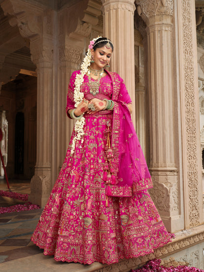 Exclusive Designer Fuchsia Pink Bridal Lehenga with Embroidered and Applique Work NAVYA COLLECTION 2025
