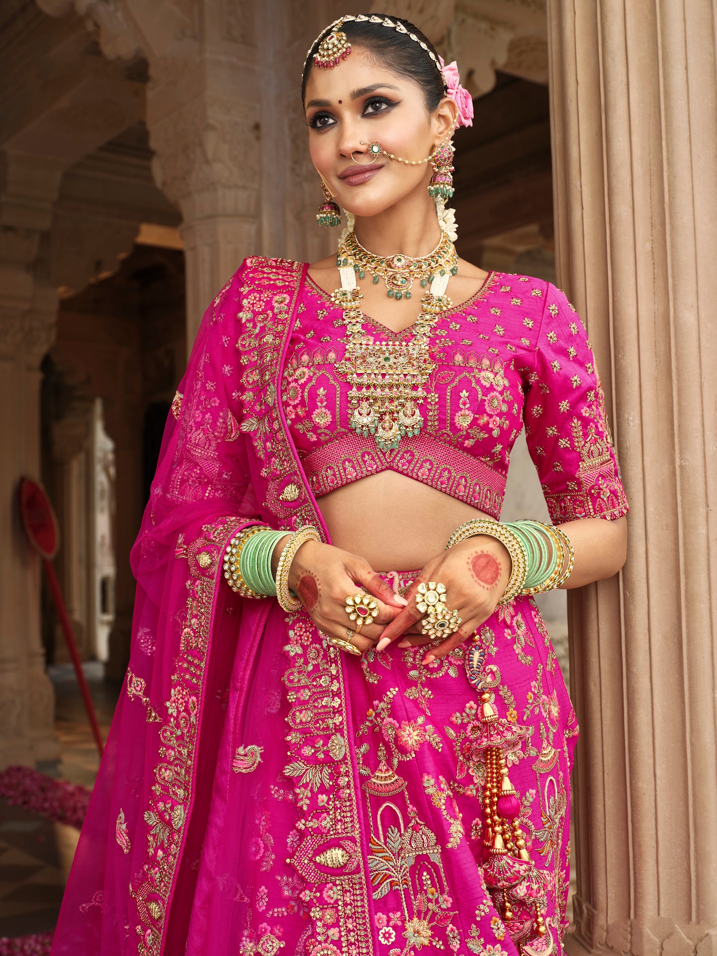 Exclusive Designer Fuchsia Pink Bridal Lehenga with Embroidered and Applique Work NAVYA COLLECTION 2025