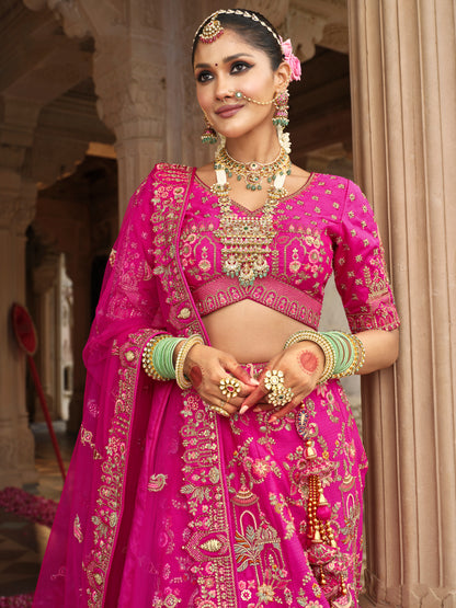 Exclusive Designer Fuchsia Pink Bridal Lehenga with Embroidered and Applique Work NAVYA COLLECTION 2025
