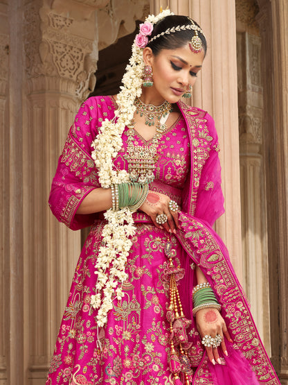 Exclusive Designer Fuchsia Pink Bridal Lehenga with Embroidered and Applique Work NAVYA COLLECTION 2025