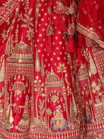 Lehenga de mariée rouge avec détails de broderies dorées COLLECTION MAHIYA
