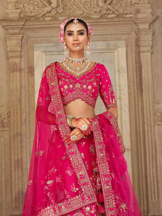 Lehenga de mariée rose rouge ANEET avec détails de broderies dorées