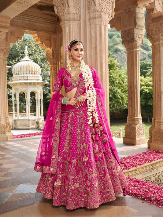 Lehenga de mariée rose fuschia ANEET avec détails de broderies dorées
