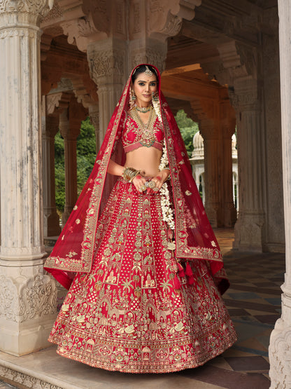 Lehenga de mariée rouge ANEET avec détails de broderies dorées