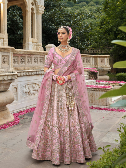 Lehenga de mariée rose clair ANEET avec détails de broderies dorées