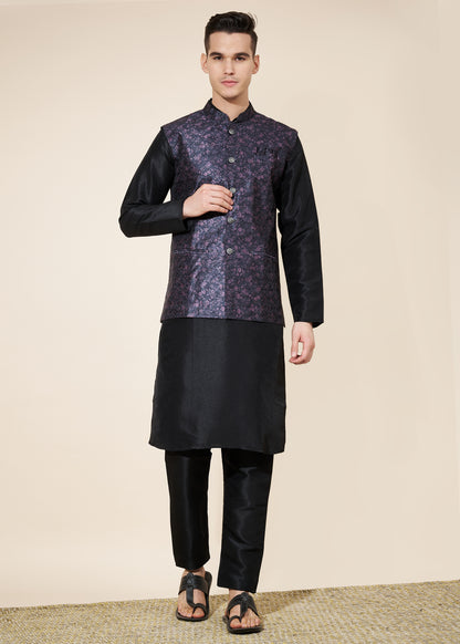Ensemble Kurta tendance noir avec Veste Koti noire à motifs en jacquard COLLECTION AYAAN