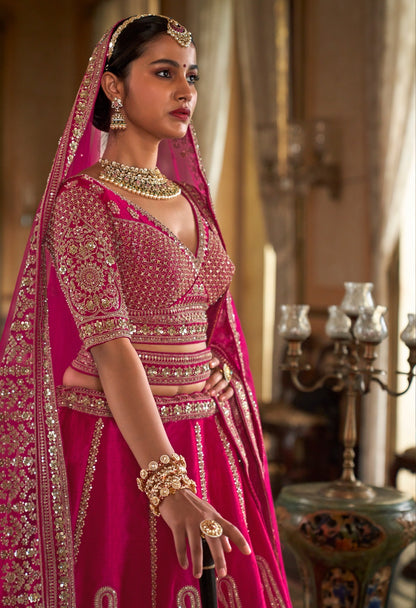 Exclusive Designer Fuchsia Pink Bridal Lehenga with Embroidered and Applique Work NAVYA COLLECTION 2025