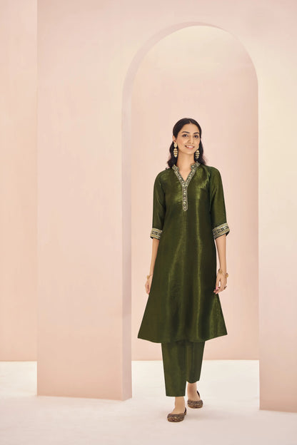 Salwar en Organza Vert Olive