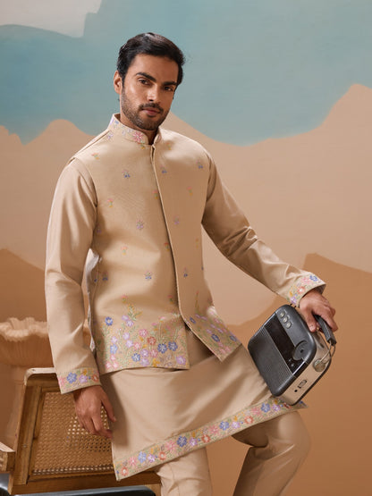 Ensemble Kurta Homme avec Veste Jacket Beige Sable COLLECTION JEET