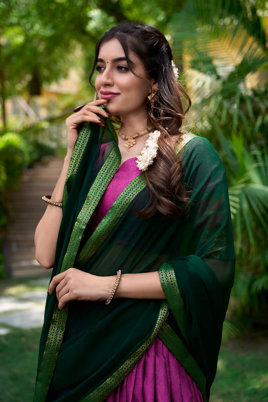 Dunkelrosa Polycotton-Lehenga-Choli mit Zari-Webarbeit