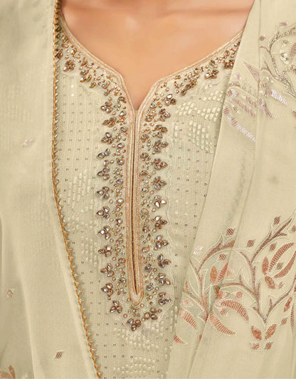 Ensemble salwar en georgette jaune clair avec broderie sequins et dupatta