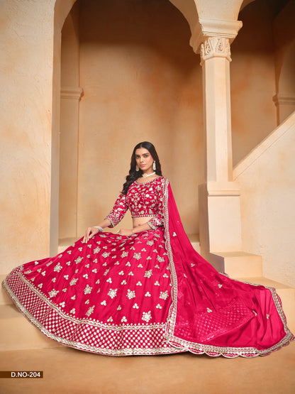 Lehenga Choli en Organza Rouge avec Broderie en Fils et Sequins