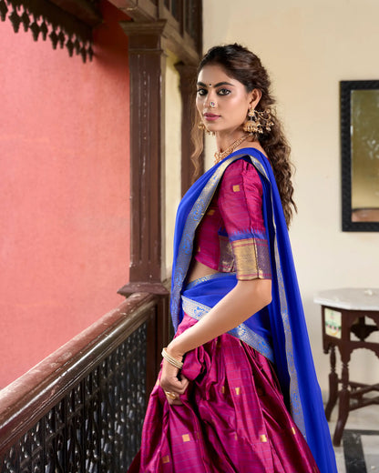 Fuchsiarosa Lehenga Choli aus Baumwollseide mit Paithani-Webarbeit