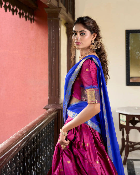 Fuchsiarosa Lehenga Choli aus Baumwollseide mit Paithani-Webarbeit