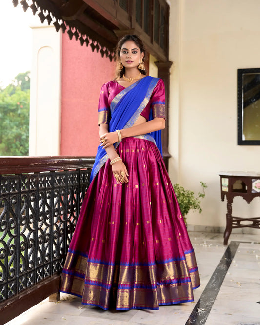 Fuchsiarosa Lehenga Choli aus Baumwollseide mit Paithani-Webarbeit