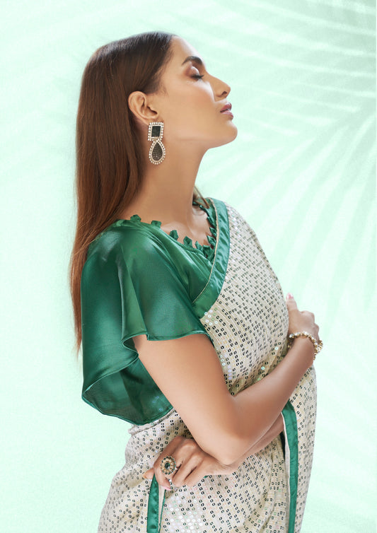 Rubinroter Georgette-Sari mit Fadenstickerei und mehreren Pailletten NAYA COLLECTION