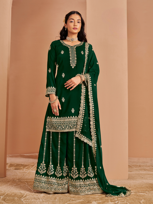Grüner festlicher Salwar-Anzug aus Georgette-Imitat