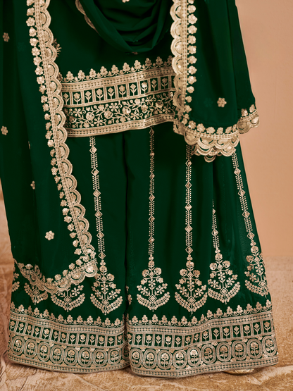 Grüner festlicher Salwar-Anzug aus Georgette-Imitat