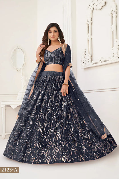 Ensemble Lehenga Choli Noir | Robe Indienne en Tulle | Broderies et Miroirs