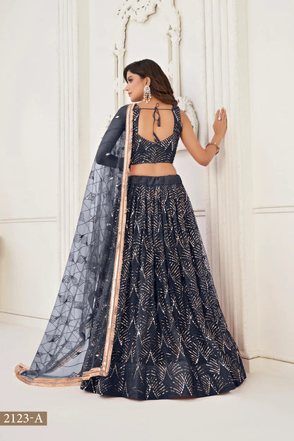 Ensemble Lehenga Choli Noir | Robe Indienne en Tulle | Broderies et Miroirs
