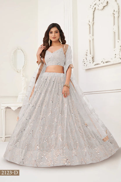 Off-White Lehenga Set | Tulle with Shimmering Embroidery and Mirrors