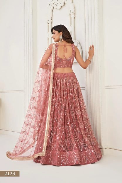 Lehenga Choli Rose Poudré Antique | Robe Indienne en Tulle | Broderies et Miroirs