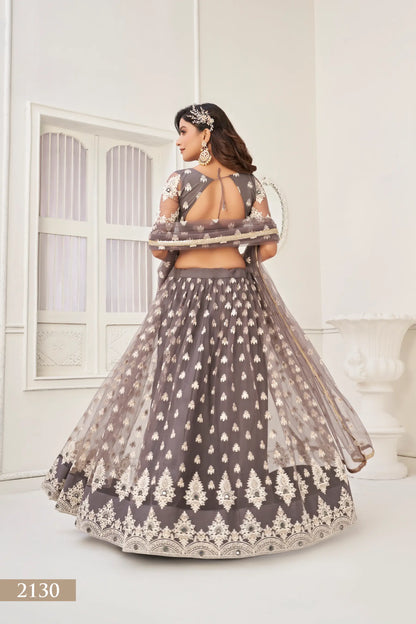 Metallic Grey Lehenga Choli Set | Tulle with Cotton and Sequin Embroidery