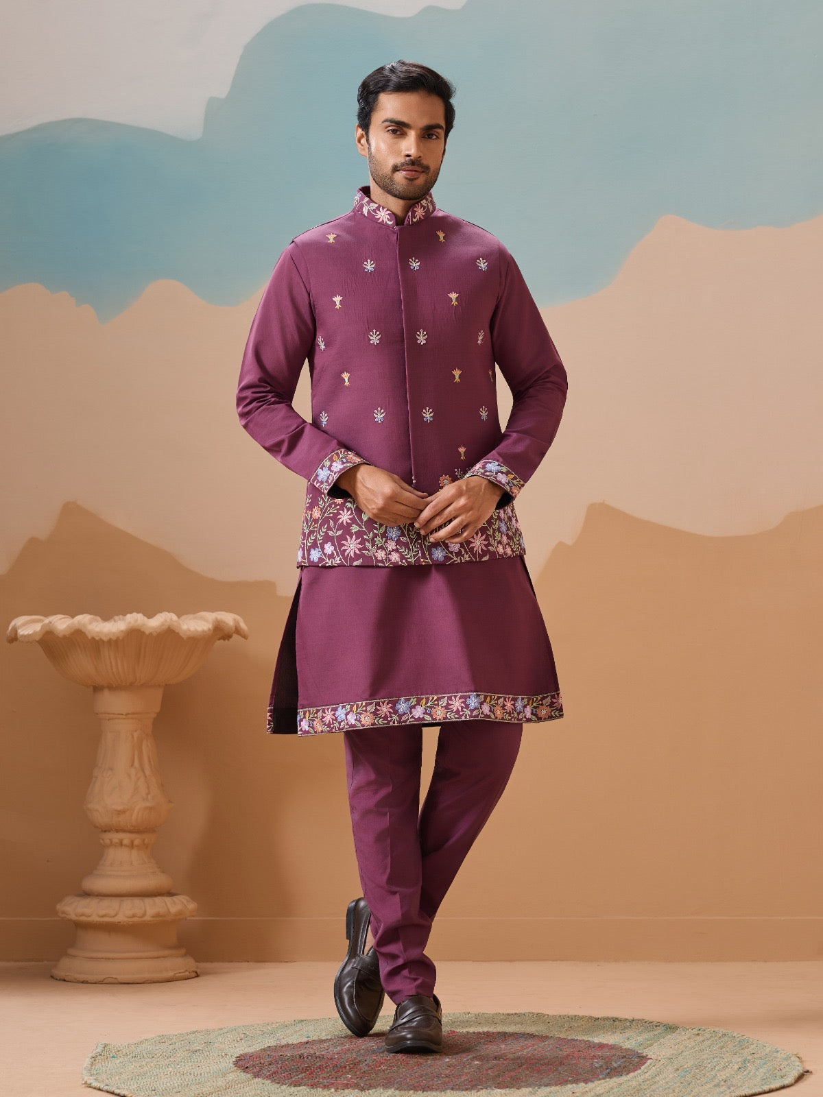 Ensemble Kurta Homme avec Veste Jacket violet foncé COLLECTION JEET