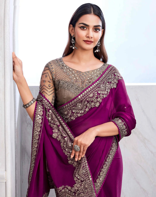 Traubenvioletter Chiffon-Seidensari
