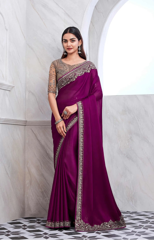 Traubenvioletter Chiffon-Seidensari
