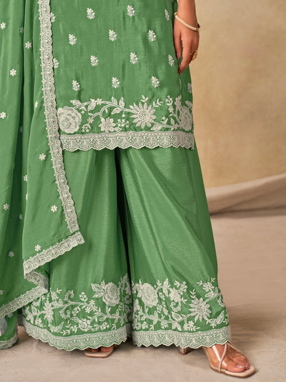Salwar Palazzo vert clair en soie chinon COLLECTION DIYA