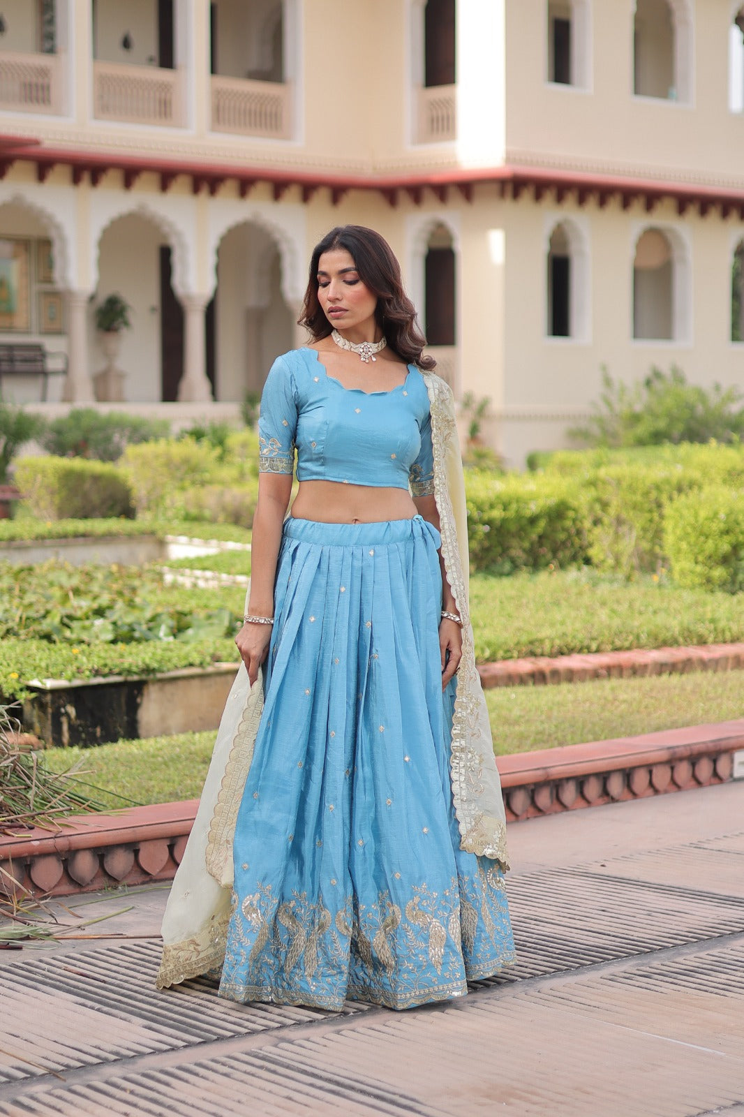 Elegant Pink Grey Bridal Lehenga with Zarkan Embroidery and Sequins