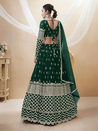 Lehenga Vert en Georgette avec Broderie de Sequins et Dupatta