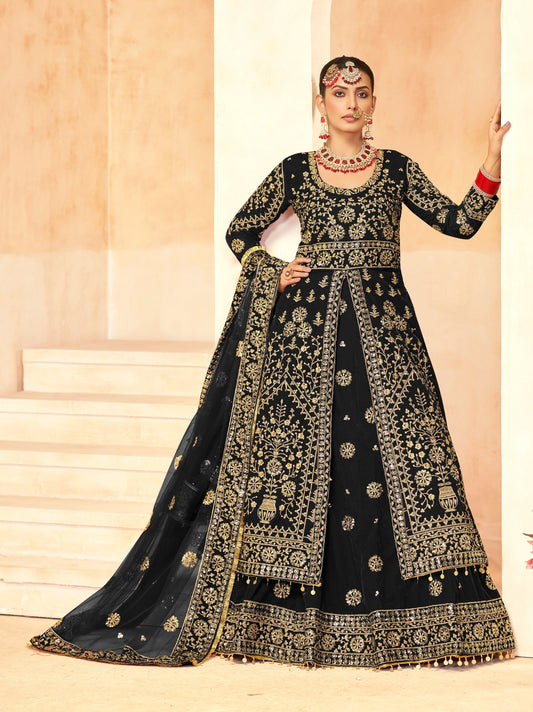 Eleganter rosa-grauer Braut-Lehenga mit Zarkan-Stickerei und Pailletten