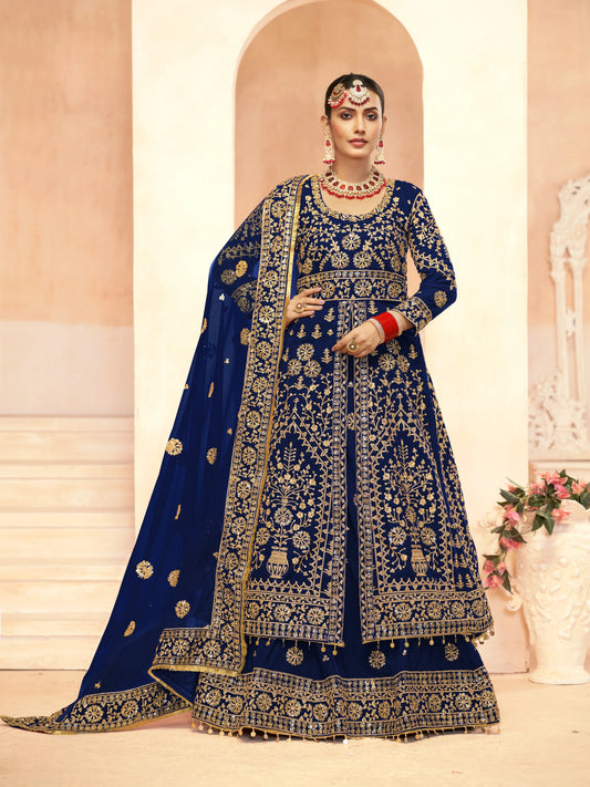 Eleganter rosa-grauer Braut-Lehenga mit Zarkan-Stickerei und Pailletten