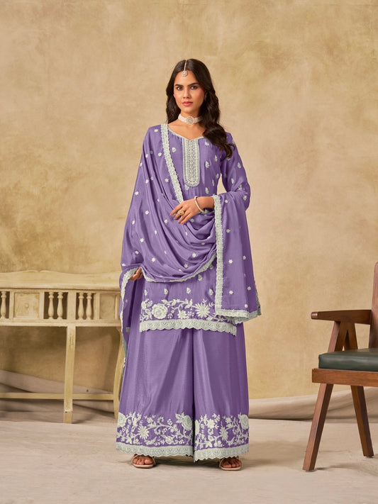Salwar Palazzo violet clair en soie chinon COLLECTION DIYA