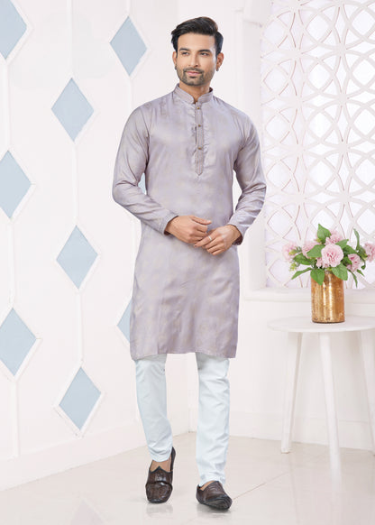 Ensemble Kurta violet clair avec broderie Pintex en jacquard