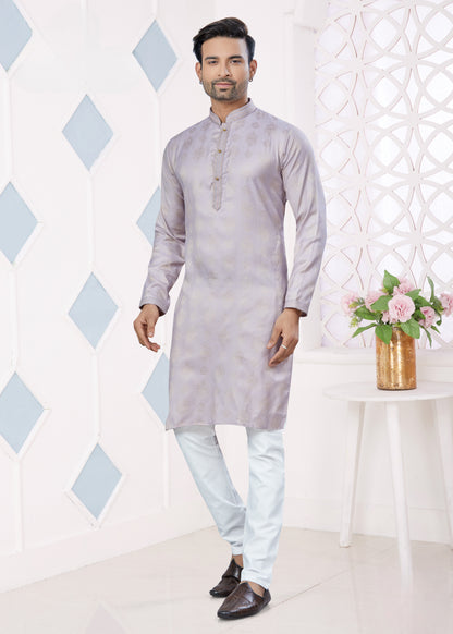 Ensemble Kurta violet clair avec broderie Pintex en jacquard