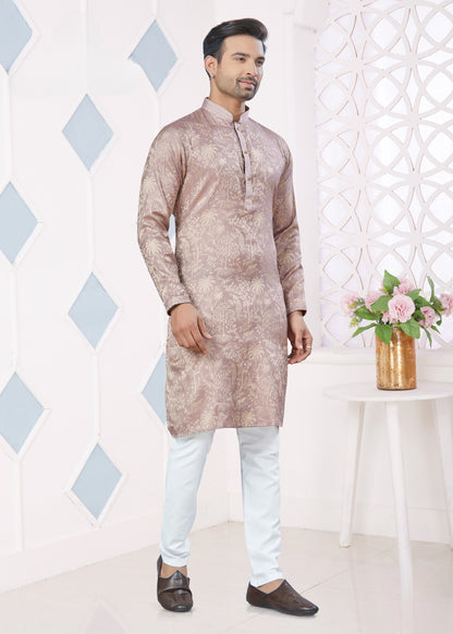 Ensemble Kurta rose gold avec broderie Pintex en jacquard